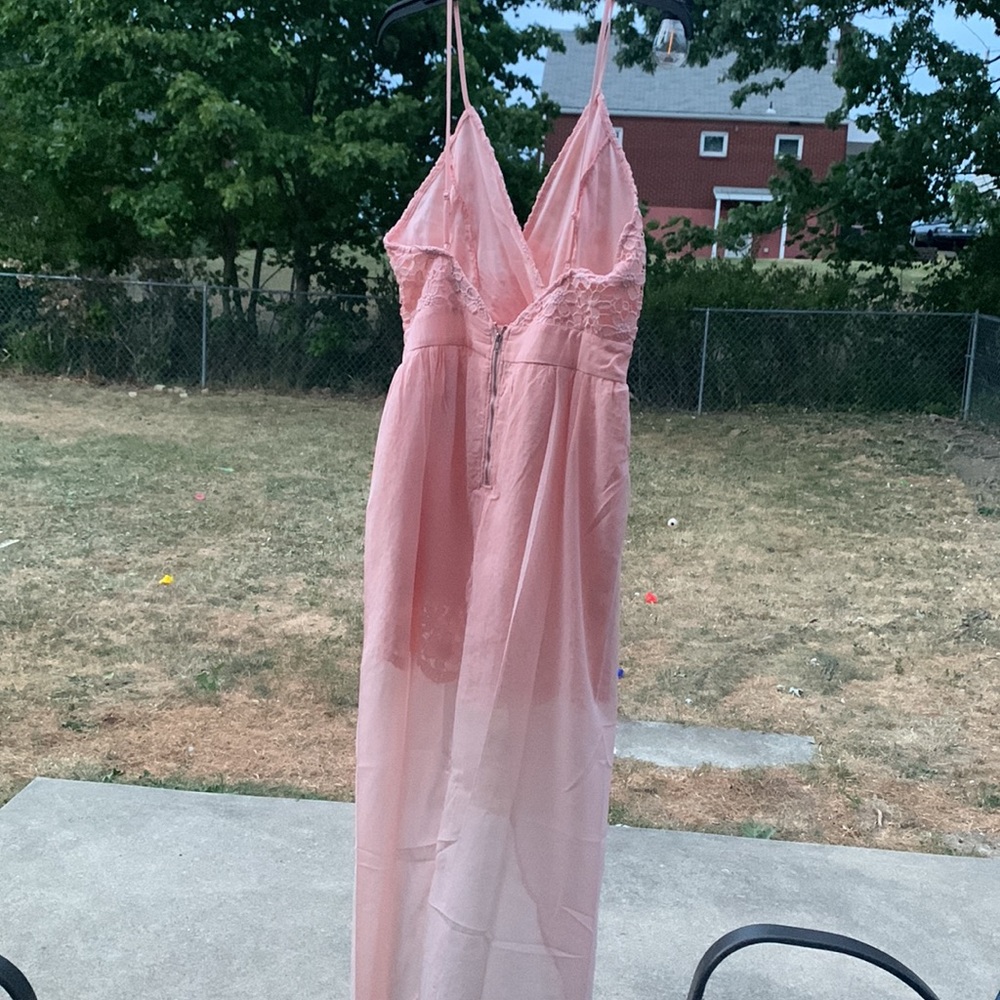 ❌DONATED❌Peach Blush Crochet Floral Lace Detailed Lined Maxi Romper - Picture 8 of 15
